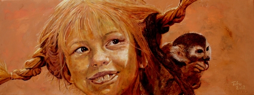 Cartoon: Pippi (medium) by ARTito tagged friend,best,present,trier,brückenstraße,freiraum,galerie,richard,artito,tito,malerei,painting,portrait,beauty,awesome,smile,lächeln,lachen,geschenk,kinderzimmer,kindheit,film,movie,bestseller,book,childhood,kind,child,äffchen,ape,affe,mädchen,girl,lindgren,astrid,sweden,schweden,longstocking,langstrumpf,pippi