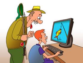 Cartoon: fisherman (medium) by kranev tagged fisherman,cartoon,computer,games
