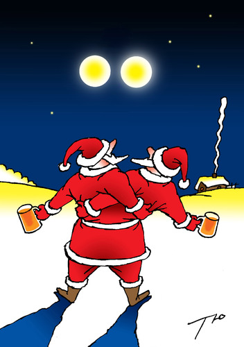 Cartoon: Double Santa (medium) by tunin-s tagged double,moon