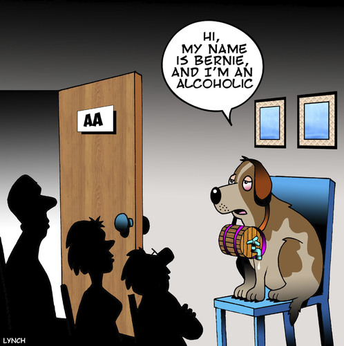 Cartoon: Alcoholic (medium) by toons tagged aa,alcoholics,anonymous,st,bernard,dogs,rescue,dog,avalanche,addictions,aa,alcoholics,anonymous,st,bernard,dogs,rescue,dog,avalanche,addictions