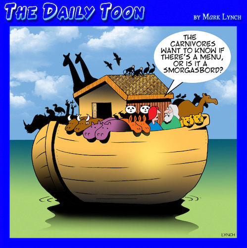 Cartoon: Ark (medium) by toons tagged noah,smorgasbord,buffet,carnivores,animals,noah,smorgasbord,buffet,carnivores,animals