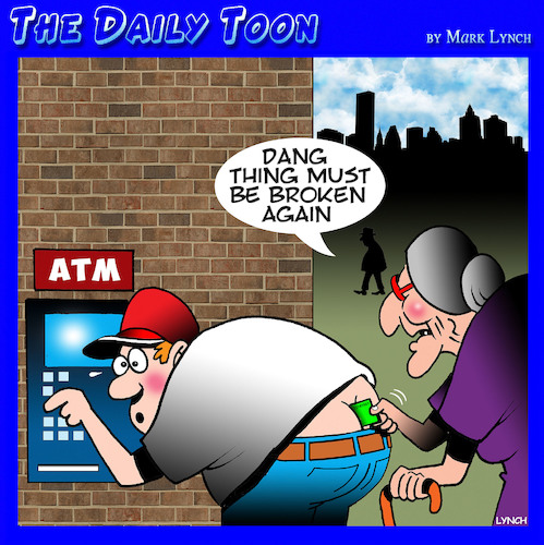 Cartoon: ATM (medium) by toons tagged atm,hand,bank,banking,plumbers,trousers,crack,pensioners,short,sighted,atm,hand,bank,banking,plumbers,trousers,crack,pensioners,short,sighted