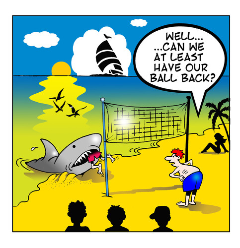 Cartoon: beach volley ball (medium) by toons tagged beach,volleyball,games,sharks,fish,ball
