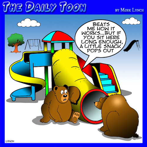 Cartoon: Bear trap (medium) by toons tagged bears,kids,playground,vending,machines,bears,kids,playground,vending,machines