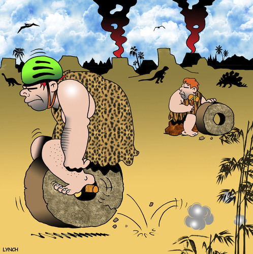 Cartoon: Bike helmet (medium) by toons tagged caveman,cycling,bike,helmet,the,wheel,road,safety,caveman,cycling,bike,helmet,the,wheel,road,safety