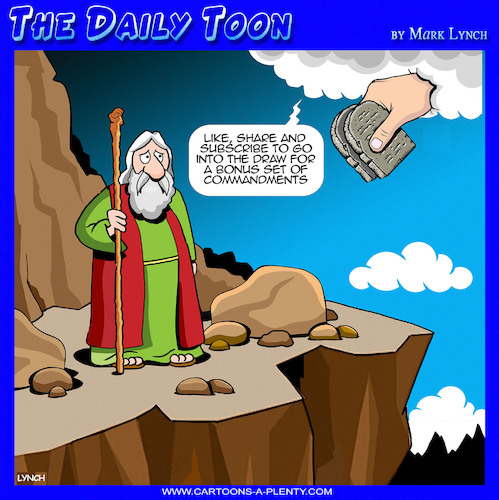 Cartoon: Bonus commandments (medium) by toons tagged moses,ten,commandments,like,and,subscribe,moses,ten,commandments,like,and,subscribe