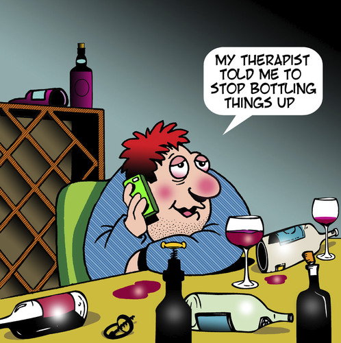 Cartoon: Bottling things up (medium) by toons tagged therapy,bottle,things,up,stress,wine,tasting,rack,alcohol,relief,therapy,bottle,things,up,stress,wine,tasting,rack,alcohol,relief