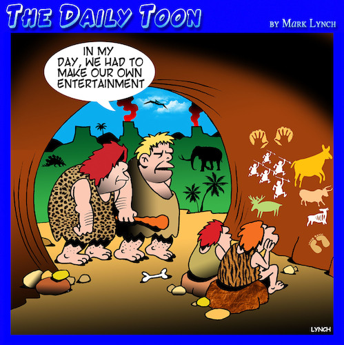 Cartoon: Caveman (medium) by toons tagged good,old,days,screen,time,good,old,days,screen,time