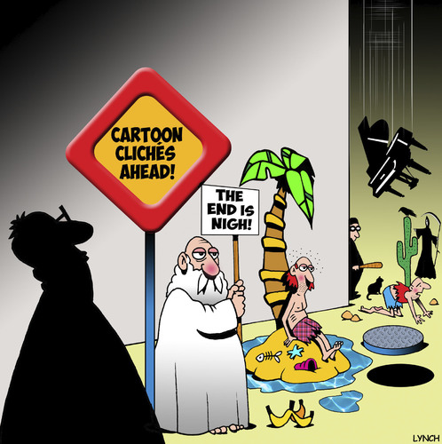Cartoon: Cliches (medium) by toons tagged caution,signposts,cliches,characters,cartoon,piano,falling,island,desert,signs,cartoon,characters,cliches,signposts,caution,signs,desert,island,falling,piano