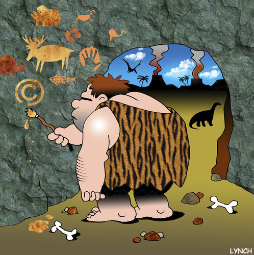 Cartoon: copyright (medium) by toons tagged copyright,caveman,cave,paintings,prehistoric,dinosaurs,art