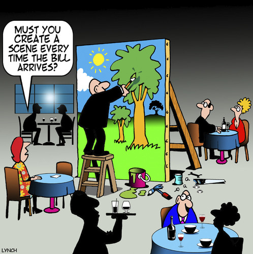 Cartoon: Creating a scene (medium) by toons tagged scenery,props,theater,scene,creating,bill,restaurant,restaurant,bill,creating,scene,theater,props,scenery