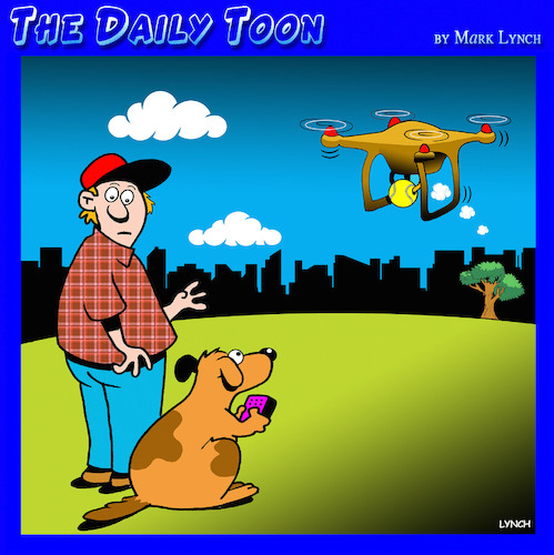 Cartoon: Dog chasing tennis ball (medium) by toons tagged drones,playing,fetch,drones,playing,fetch