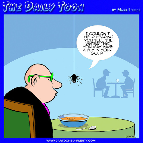 Cartoon: Fly in my soup (medium) by toons tagged flies,soup,spiders,flies,soup,spiders