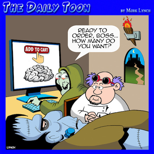 Cartoon: Frankenstein (medium) by toons tagged brains,doctor,frankenstein,add,to,cart,online,shopping,brains,doctor,frankenstein,add,to,cart,online,shopping