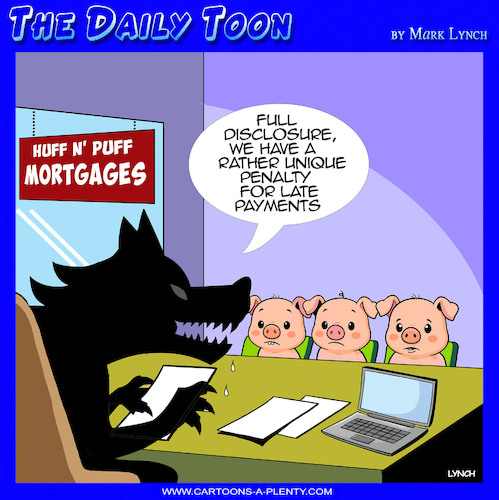 Cartoon: Home mortgage (medium) by toons tagged three,little,pigs,big,bad,wolf,mortgages,huff,and,puff,fairy,tales,home,ownership,three,little,pigs,big,bad,wolf,mortgages,huff,and,puff,fairy,tales,home,ownership