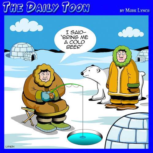 Cartoon: Ice fishing (medium) by toons tagged eskimos,cold,beers,polar,bears,eskimos,cold,beers,polar,bears