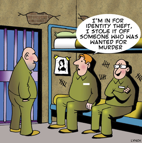 Cartoon: Identity theft (medium) by toons tagged identity,theft,murder,jail,crime,prison,identity,theft,murder,jail,crime,prison