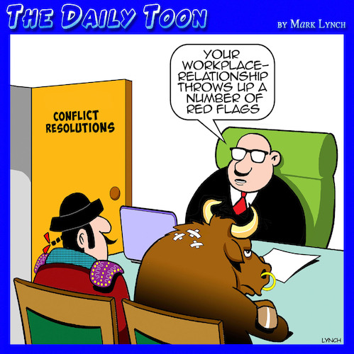 Cartoon: Irreconcilable differences (medium) by toons tagged mediation,workplace,disputes,bullfighter,mediation,workplace,disputes,bullfighter