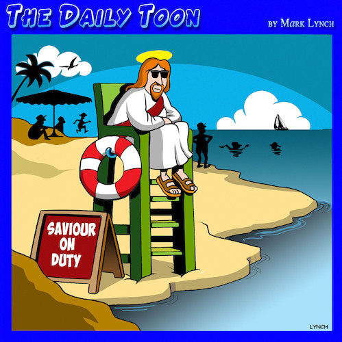 Cartoon: Jesus saves (medium) by toons tagged saviour,savior,christ,lifeguard,saviour,savior,christ,lifeguard