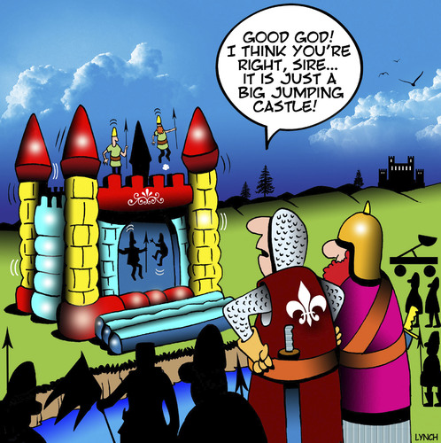 Cartoon: Jumping castles (medium) by toons tagged jumping,castles,castle,siege,medieval,catapult,history,armies,playground,equipment,childrens,jumping,castles,castle,siege,medieval,catapult,history,armies,playground,equipment,childrens