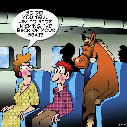 Cartoon: Kicking the back of my seat (medium) by toons tagged airline,travel,horses,economy,class,cattle,animals,passengers,horse,on,plane,airline,travel,horses,economy,class,cattle,animals,passengers,horse,on,plane