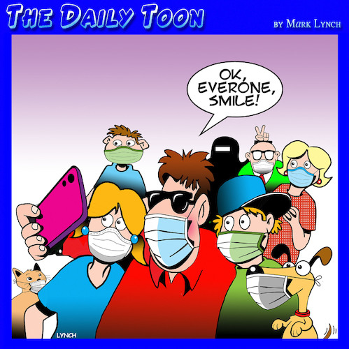 Cartoon: Mask wearing (medium) by toons tagged facemasks,covid,selfies,facemasks,covid,selfies
