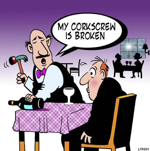 Cartoon: My corkscrew (medium) by toons tagged bottle,wine,corkscrew,waiter