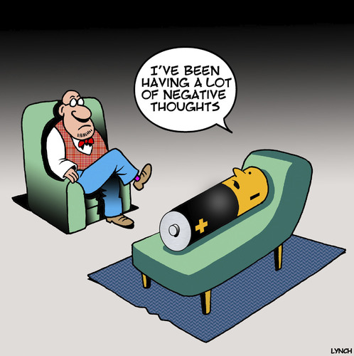 Cartoon: Negative thoughts (medium) by toons tagged psychiatrist,depression,negative,batteries,glass,half,full,psychiatrist,depression,negative,batteries,glass,half,full