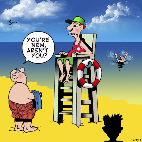 Cartoon: New here (medium) by toons tagged lifeguard,lifesaver,drowning,beaches,saving,lives,holidays