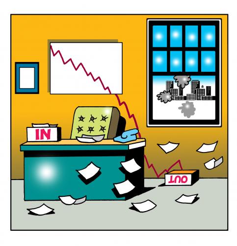 Cartoon: out (medium) by toons tagged recession,graphs,suicide,business,downturn,wall,street,stock,market