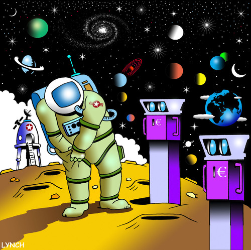 Cartoon: pay per view (medium) by toons tagged space,program,nasa,telescope,astronaut,ship,rocket,moon,universe,money,pay,per,view,lookouts,panarama,big,bang,planets