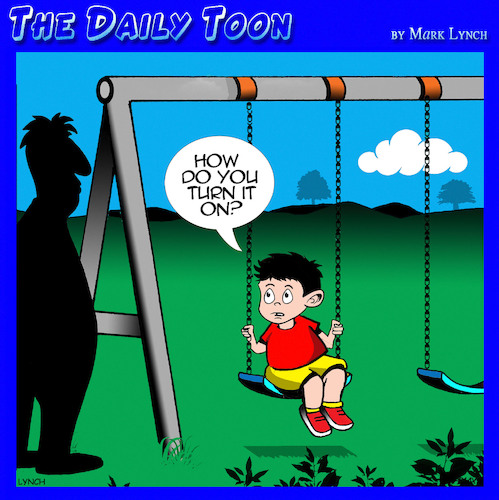 Cartoon: Playground swings (medium) by toons tagged playgrounds,computers,millennials,children,kids,playgrounds,computers,millennials,children,kids