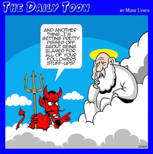 Cartoon: Religious followers (medium) by toons tagged devil,blaming,devil,blaming