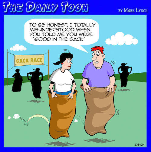 Cartoon: Sack race (medium) by toons tagged good,in,the,sack,one,night,stand,good,in,the,sack,one,night,stand