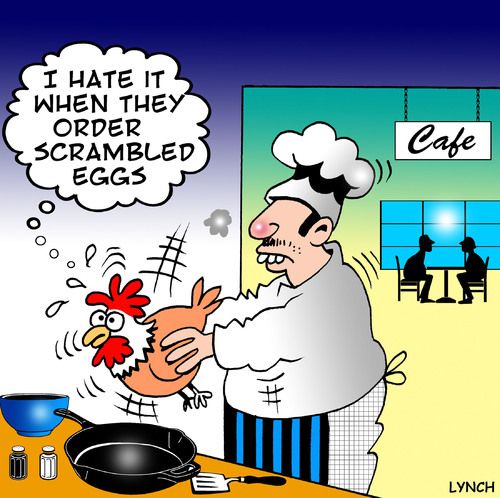 Cartoon: scrambled eggs (medium) by toons tagged eggs,cooking,cafe,chickens,animals,restaurants
