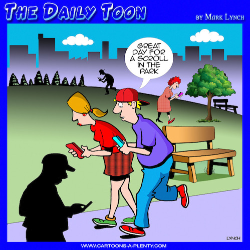 Cartoon: Scroll in the park (medium) by toons tagged phone,scrolling,strolling,walk,in,the,park,phone,scrolling,strolling,walk,in,the,park