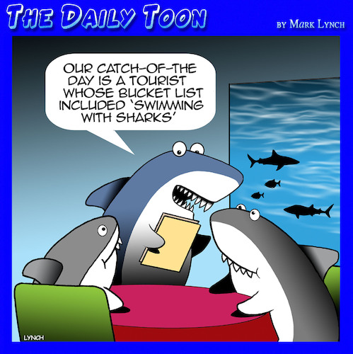Cartoon: Shark menu (medium) by toons tagged bucket,lists,sharks,restaurants,bucket,lists,sharks,restaurants