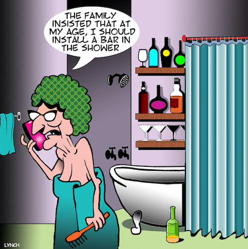 Cartoon: Shower bar (medium) by toons tagged shower,safety,bar,old,age,grandmothers,bath,cap,pensioners,nursing,home,alcohol,drinking,bars,shower,safety,bar,old,age,grandmothers,bath,cap,pensioners,nursing,home,alcohol,drinking,bars
