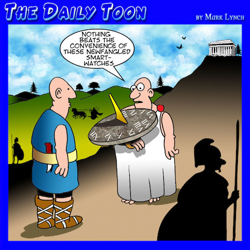 Cartoon: Smart watch (medium) by toons tagged sun,dial,smart,watch,iphone,ancient,greece,time,piece,clocks,sun,dial,smart,watch,iphone,ancient,greece,time,piece,clocks