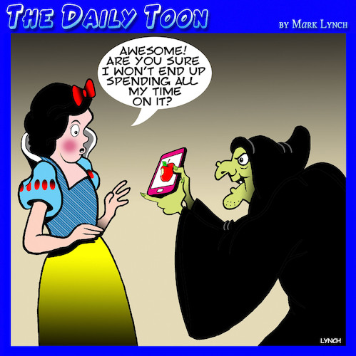 Cartoon: Snow White (medium) by toons tagged apple,phones,wicked,witch,snow,white,iphones,wasting,time,fairy,tales,smart,phone,apple,phones,wicked,witch,snow,white,iphones,wasting,time,fairy,tales,smart,phone