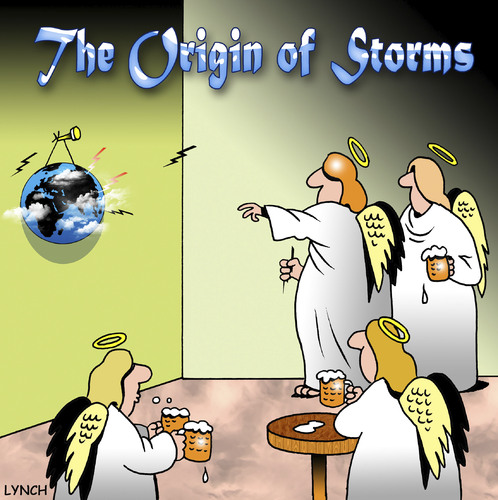 Cartoon: storms (medium) by toons tagged storms,weather,rain,angels,heaven,earth,lightning,meteorology