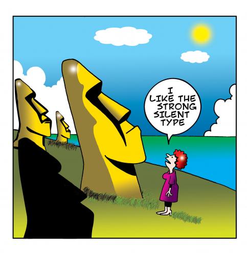 Cartoon: strong silent type (medium) by toons tagged easter,island,statue,sculpture,gallery,desert,romance