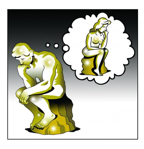 Cartoon: the thinker (medium) by toons tagged rodins,the,thinker,sculptures,statues,art,gallery,relationships