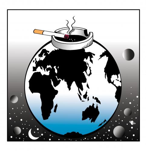 Cartoon: the world is our ash tray (medium) by toons tagged smoking,cigarettes,environment,ecology,greenhouse,gases,pollution,earth,day,