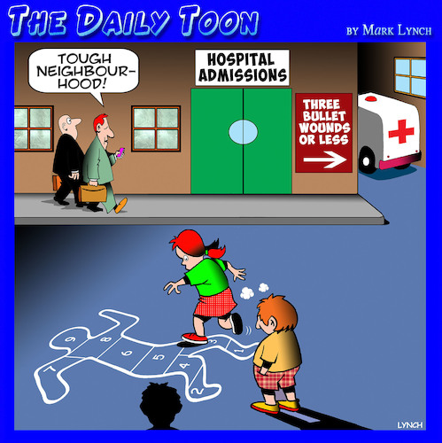 Cartoon: Tough neighborhood (medium) by toons tagged body,outline,crime,rates,ambulance,hospitals,bullet,wounds,hopscotch,body,outline,crime,rates,ambulance,hospitals,bullet,wounds,hopscotch
