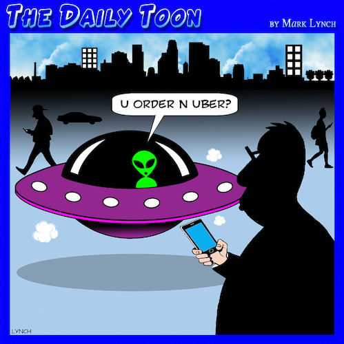 Cartoon: Uber driver (medium) by toons tagged flying,saucers,uber,drives,taxi,flying,saucers,uber,drives,taxi