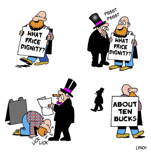Cartoon: what price dignity (medium) by toons tagged dignity,begging,money,signs,advertising