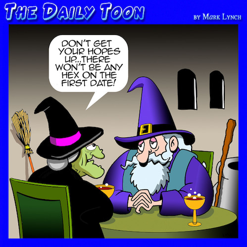Cartoon: Wizard (medium) by toons tagged witches,first,date,hex,witches,first,date,hex