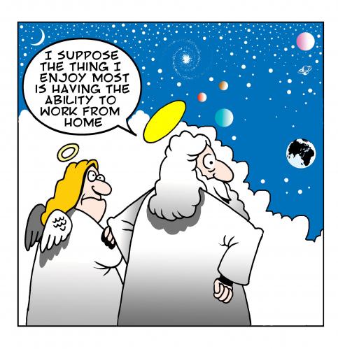 Cartoon: work from home (medium) by toons tagged work,from,home,god,heaven,religion,angels,the,universe