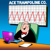 Cartoon: Ace trampoline Co (small) by toons tagged trampoline,pogo,stick,charts,sales,bounce,spring,laptop,economy,exercise,business
